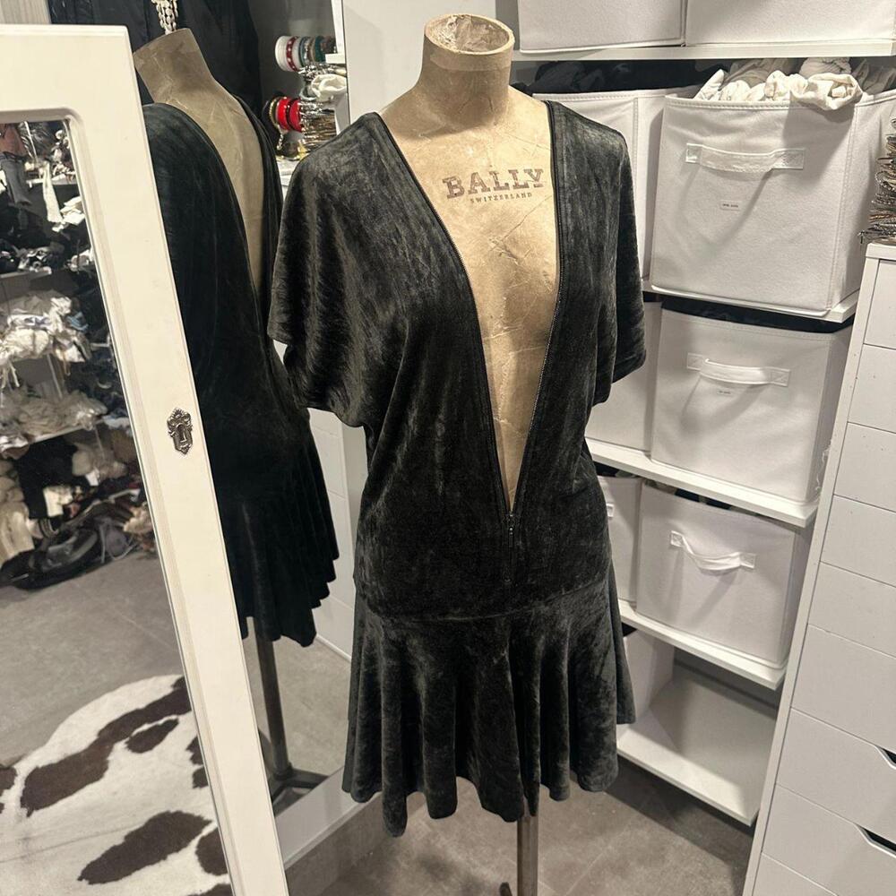 🖤 Ultra-Rare Plein Sud Jeans Adjustable Zip Velvet Mini Dress (1990s)